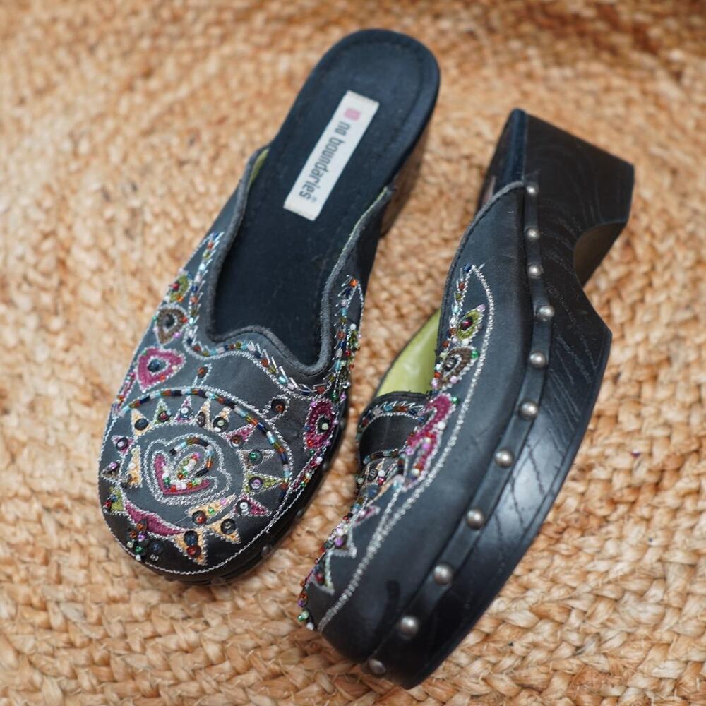 No Boundaries Beaded Wedge Mules Y2K Size 8.5